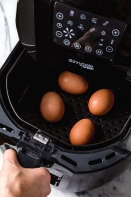 Making hard boiled eggs in the air fryer is so quick and easy, no water needed!