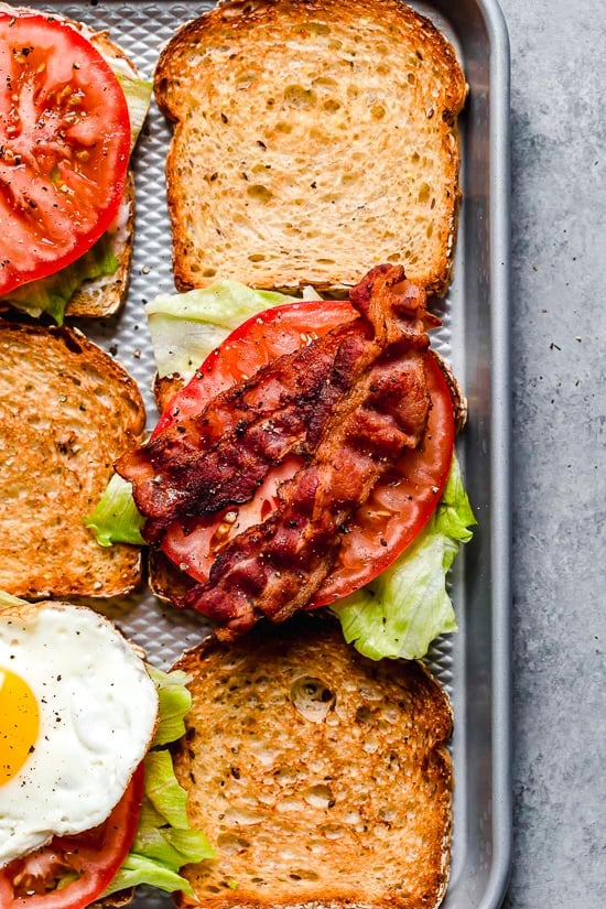 Add a fried egg or hard boiled egg to a classic BLT sandwich and you have the perfect breakfast sandwich (or have it for lunch).