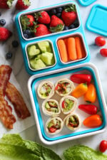 These easy BLT Roll Ups with Turkey and Avocado are delicious and perfect for school lunch.