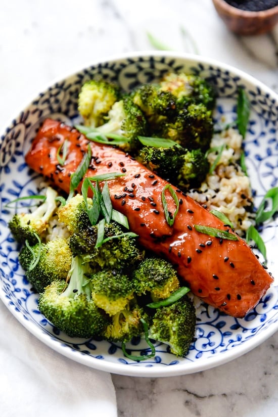 Healthy Air Fryer Salmon with Maple Soy Glaze is delicious, and ready in minutes!