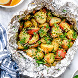 Lemon-Parsley Potato Foil Packets can be grilled or baked in the oven! A delicious side dish, and the best part – easy cleanup!