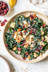This hearty, fall Kale Salad with Quinoa and Cranberries is made even better by massaging the kale which helps break down the tough cell structure and gives the raw kale a softer texture and gentler flavor.