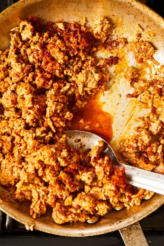 A lighter version of Mexican Chorizo made with ground turkey and a smoky spice blend, perfect for adding to eggs, tacos, and more!