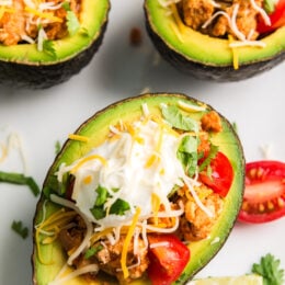 Taco Tuesday just got a little better with these low-carb Turkey Taco Stuffed Avocados – I'm obsessed!