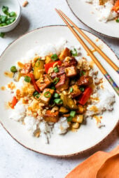 Kung Pao Tofu, a lighter (and vegetarian) take on one of my favorite Chinese takeout dishes!