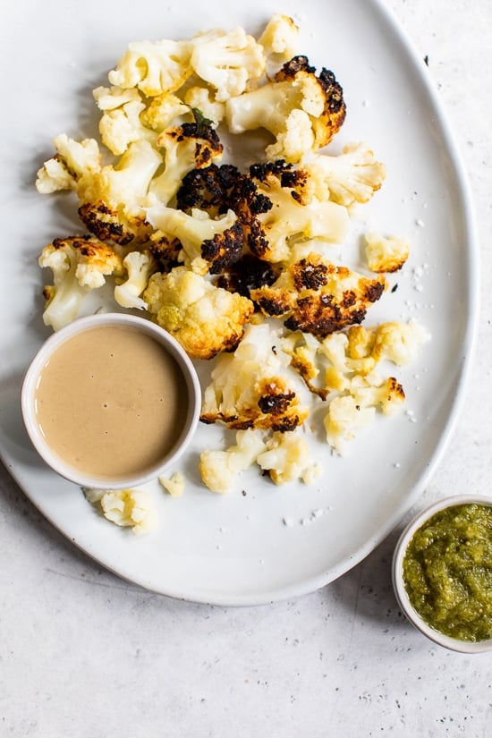 This simple, Whole Roasted Baby Cauliflower is perfectly charred on the outside and tender in the middle. Made with just four ingredients – salted water, extra-virgin olive oil, coarse sea salt—and cauliflower.