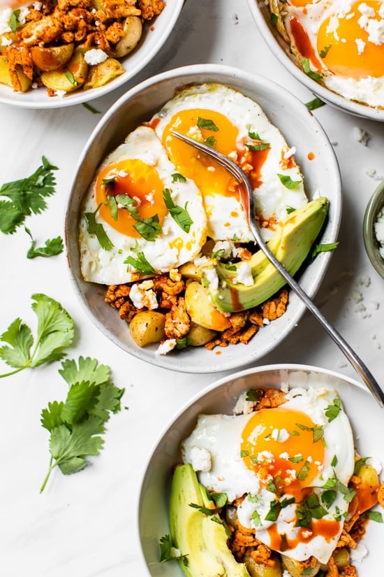 Start your day off right with a healthy Chorizo Breakfast Bowl – perfect for making ahead if you need a fast and easy breakfast on the go!
