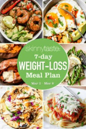 A free 7-day, flexible weight loss meal plan including breakfast, lunch and dinner and a shopping list. All recipes include calories and updated WW Smart Points.