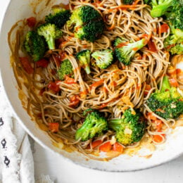This spicy Soba Noodle Veggie Stir Fry is a quick and easy meal for one, and perfect as a dairy-free, vegetarian dinner.