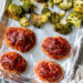 Sheet Pan Turkey Meatloaf and Broccoli made with individual loaves cooked on a foil-lined sheet pan for a quick meal with easy cleanup.