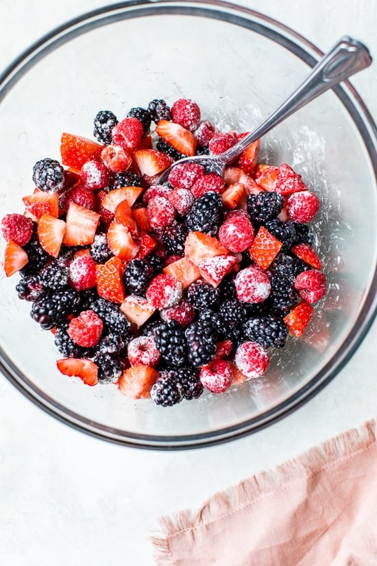 mixed berries in a bowl for cobbler