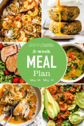 A free 14-day, flexible weight loss meal plan including breakfast, lunch and dinner and a shopping list. All recipes include calories and updated WW Smart Points.