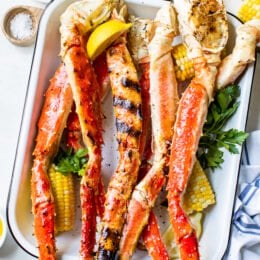 Grilled Crab Legs is such a treat in the summer, this foolproof recipe is so easy and works with king crab legs, Dungeness crab legs and snow crab legs!