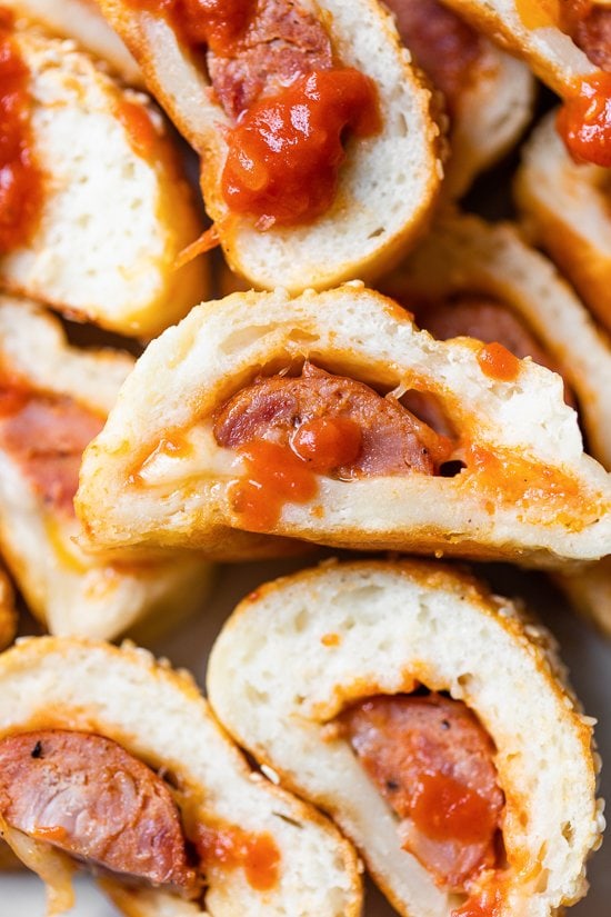Close up of sausage rolls
