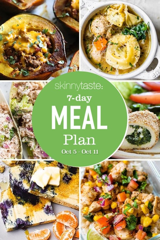 Un plan de comidas flexible gratuito para bajar de peso de 7 días que incluye desayuno, almuerzo y cena y una lista de compras.  Todas las recetas incluyen calorías y WW Smart Points actualizados.