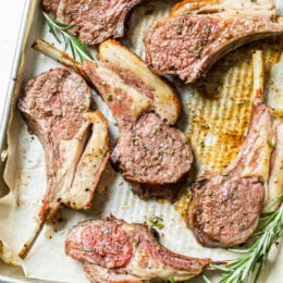 Frenched Rack of Lamb on a sheet pan