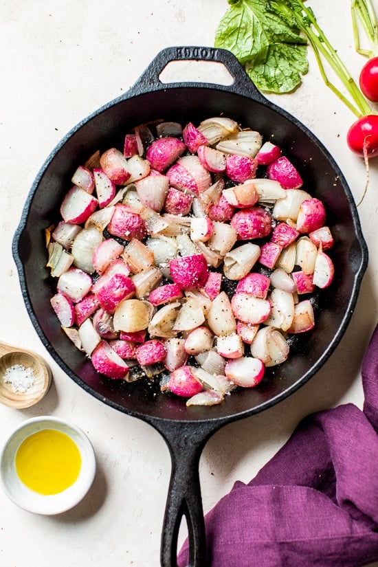 Roasted Radishes in a skillet