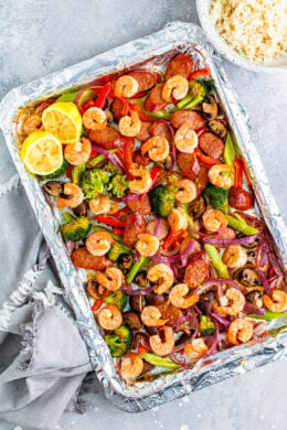 Shrimp and Andouille Sheet Pan Dinner