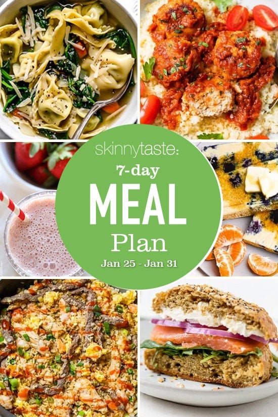 Un plan de comidas flexible gratuito para bajar de peso de 7 días que incluye desayuno, almuerzo y cena y una lista de compras. Todas las recetas incluyen calorías y WW Smart Points actualizados.