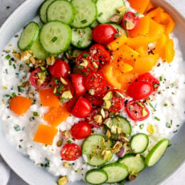 cottage cheese topped with veggies