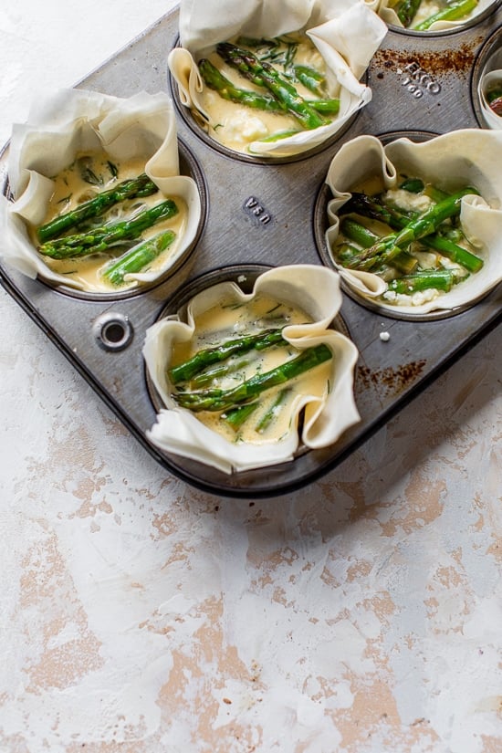 Phyllo tarts with asparagus