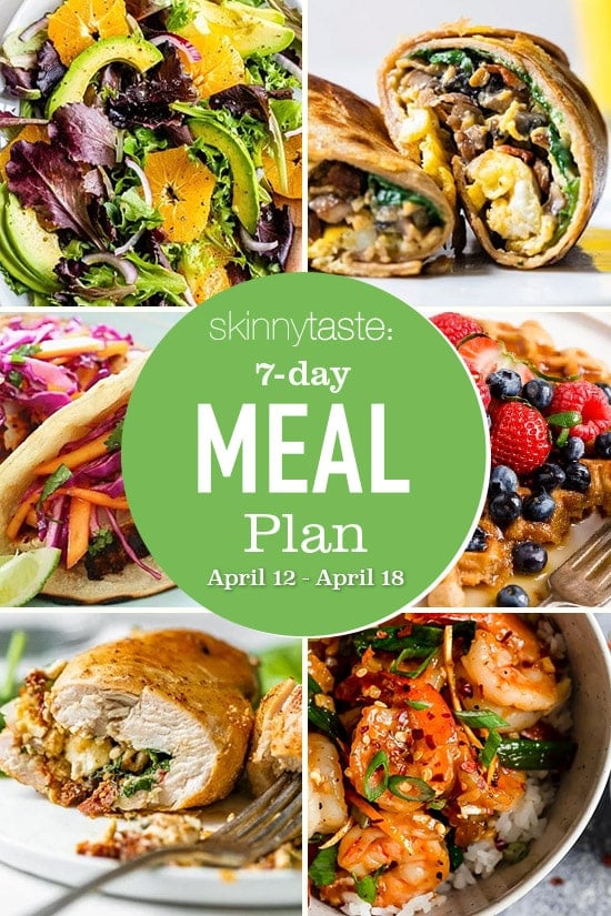 Free 7-day flexible weight loss meal plan that includes breakfast, lunch, dinner and a shopping list.  All recipes include updated calories and WW Smart Points.
