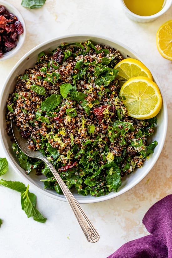 Quinoa Salad with Kale, Cranberries and Mint