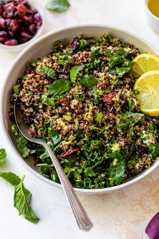 Quinoa Salad with Kale Cranberries and Mint BLOGPAPI