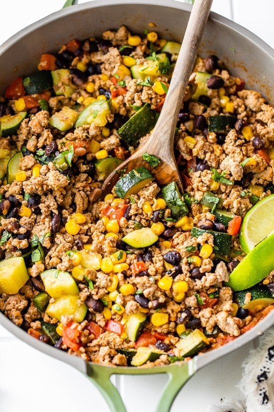 Ground Turkey Skillet with Zucchini, Black Beans and Tomatoes