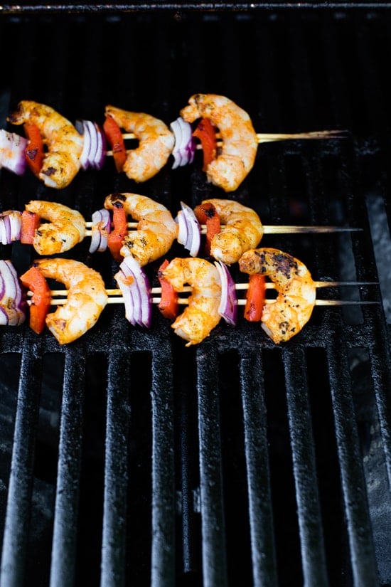 shrimp skewers on the grill