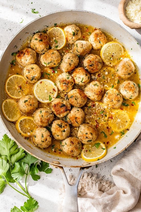 Bowl with chicken meatballs