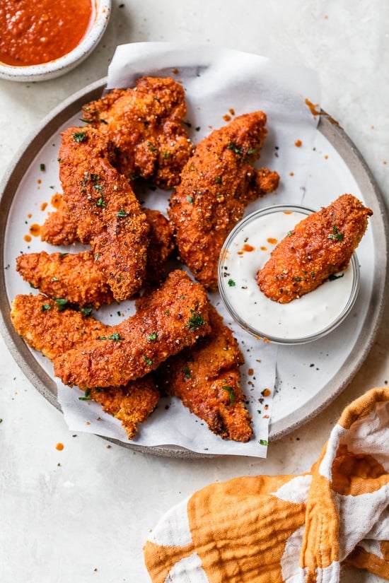 Air fryer hot dip barbecue chicken fingers