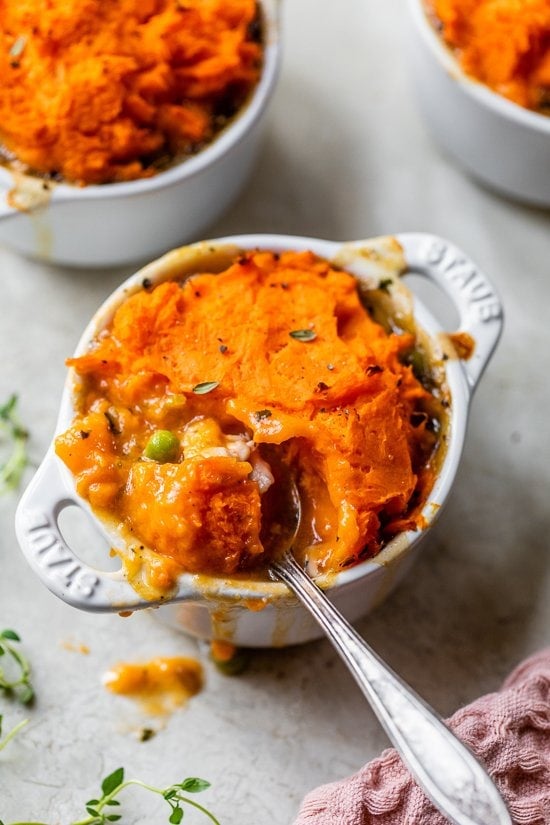 Turkey Pot Pie with Mashed Sweet Potato Topping