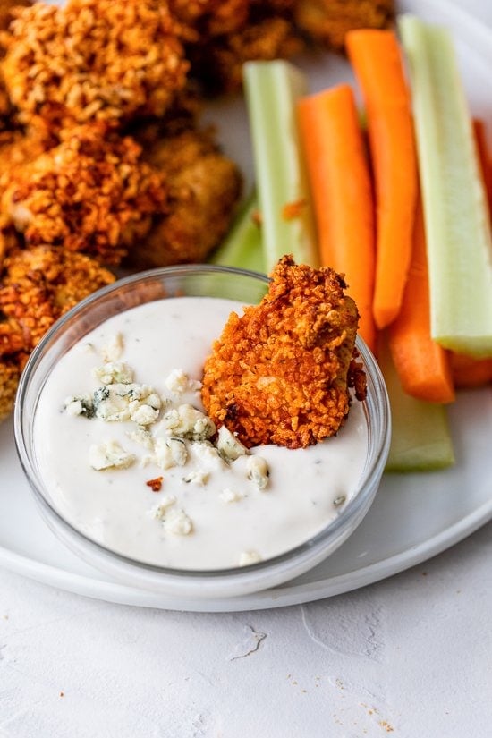 Crispy and spicy, Air Fryer Buffalo Chicken Nuggets are great for big game, lunch or dinner.