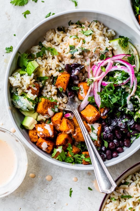 Roasted Sweet Potato and Chipotle Black Bean Bowls