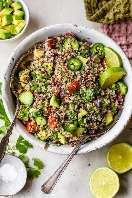 Quinoa Salad with cucumbers, avocado and lime.
