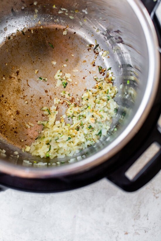 Aromatics sauteed in the Instant Pot