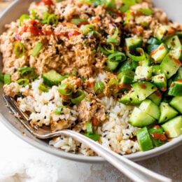 Spicy Canned Salmon Salad Rice Bowl