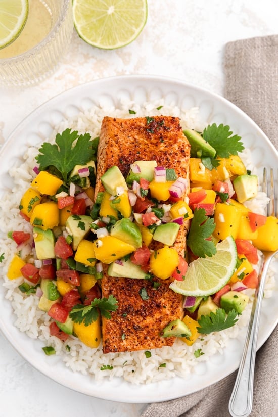Chili Lime Air Fryer Salmon with Salsa