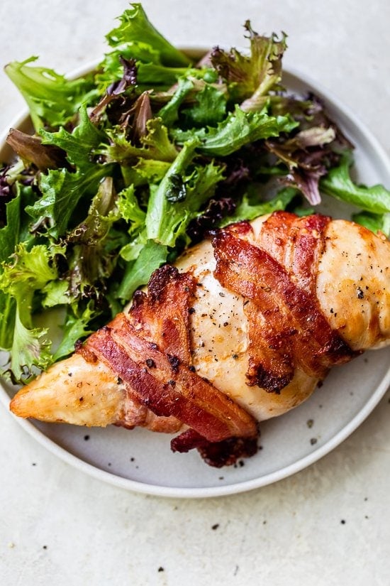 Bacon-wrapped air fryer chicken breast