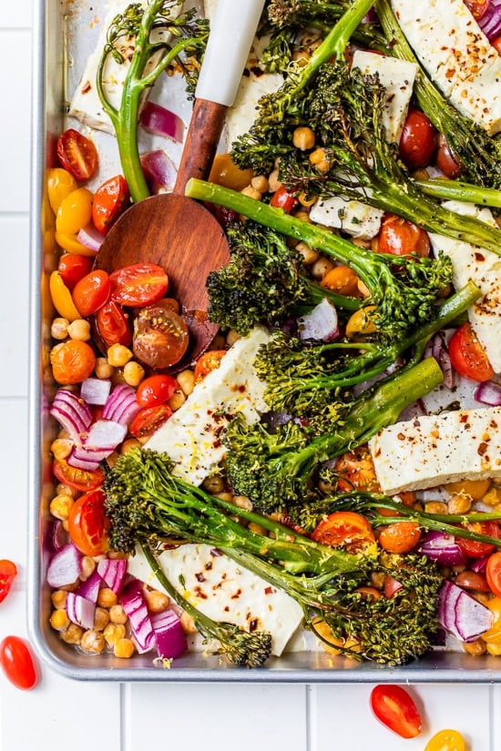 Sheet Pan Feta with Broccolini Tomato and Chickpeas