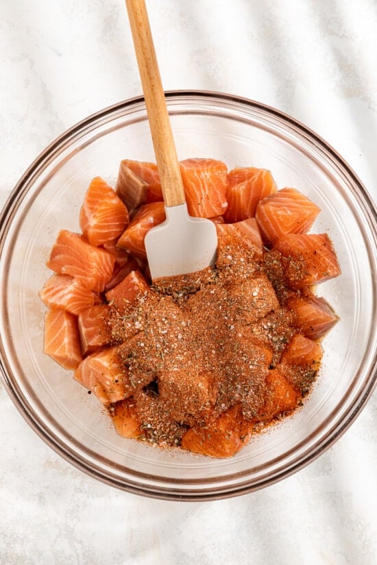 salmon and spices in a bowl