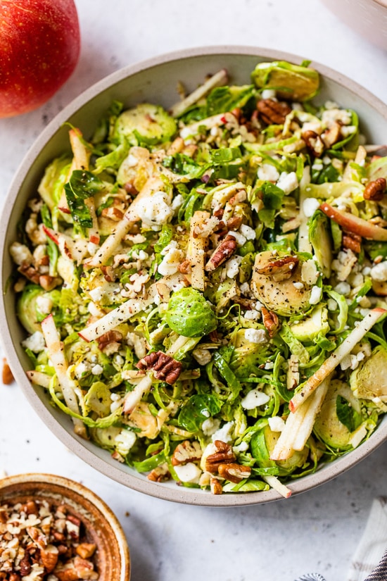 Fall Brussels Sprout Salad With Apples Pecans And Blue Cheese Yoga Pit