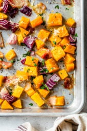 Roasted Butternut Squash with Onions, Bacon and Parmesan