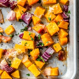 Roasted Butternut Squash with Onions, Bacon and Parmesan
