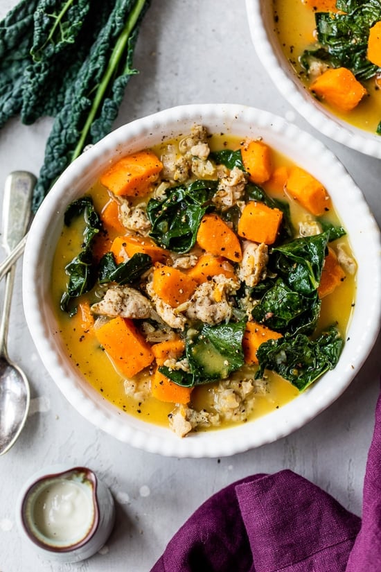 Sweet Potato Soup with Sausage and Kale