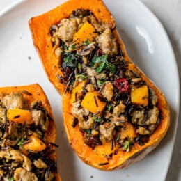 Stuffed Butternut Squash with Wild Rice and Sausage