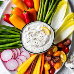 colorful crudite platter and dip