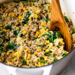 Orzo with Italian Sausage, Corn and Spinach