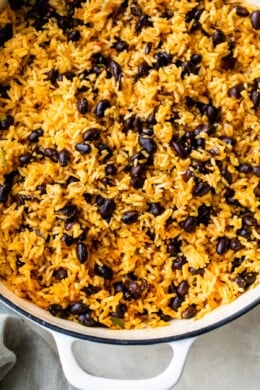 Pot of Yellow Rice and Black Beans